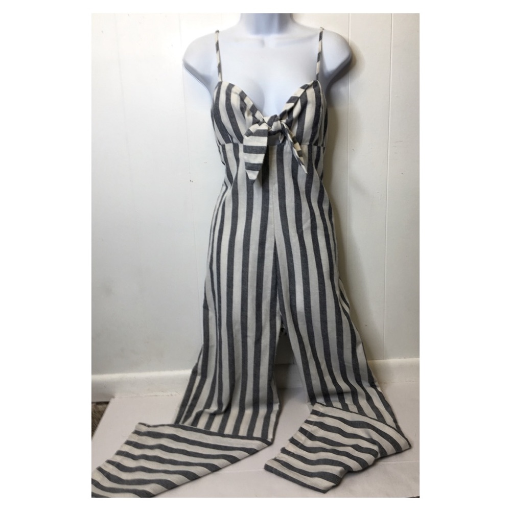 Ci Sono | NWOT Linen Striped Tie Chest Jumpsuit